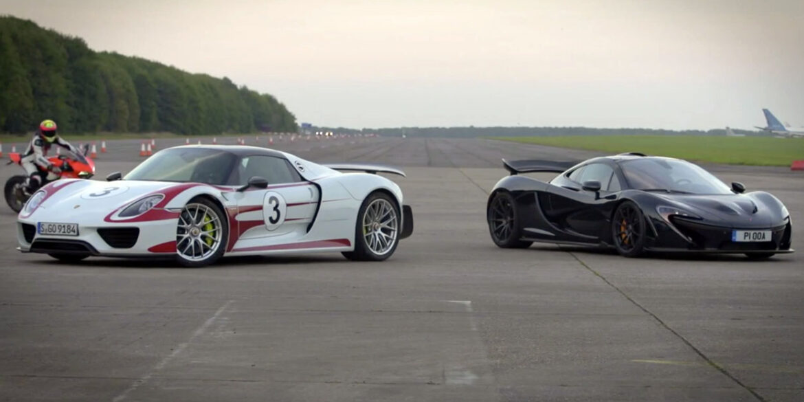 McLaren P1 vs. Porsche 918 Spyder vs. Ducati 1199 Superleggera Drag race