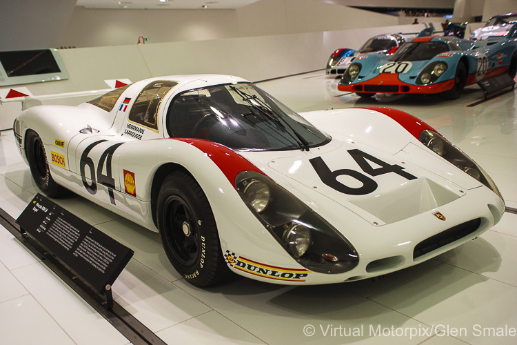 A 1968 Porsche 908 LH Coupé in the Porsche Museum, Stuttgart