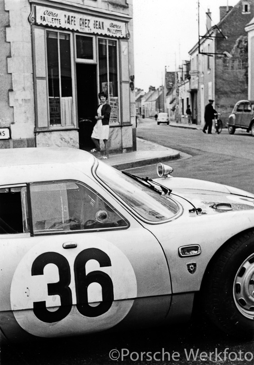 Languishing on the street corner outside the Teloché workshop is the #36 Porsche 904 Carrera GTS