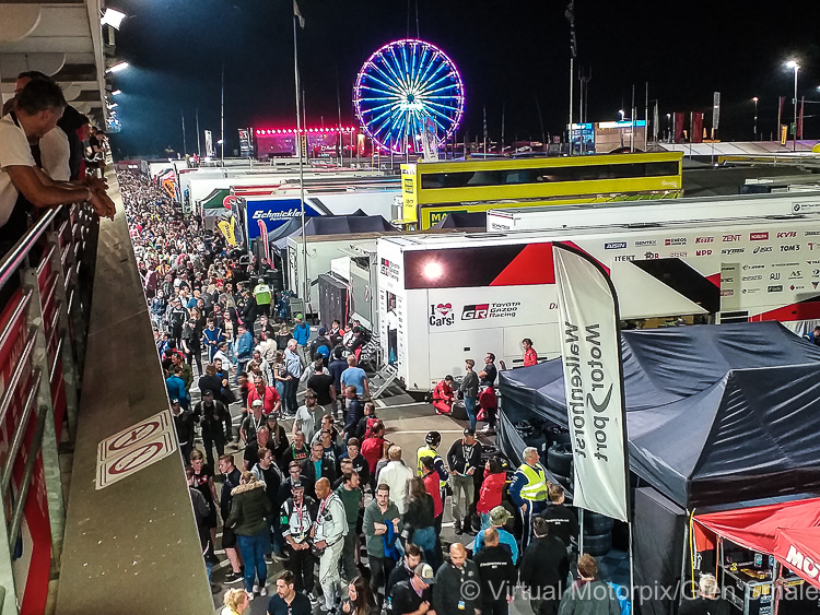 At midnight, the paddock was just as lively and packed with enthusiasts as it had been during the day