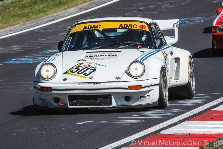 The all-white #503 Porsche 911 Carrera RSR was driven by Michael Kueke to an excellent overall first place