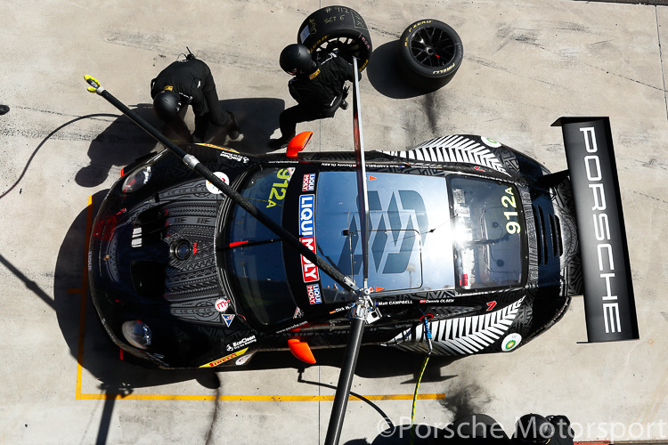 #912 EBM Porsche 911 GT3 R of Dirk Werner, Dennis Olsen and Matt Campbell in the pits