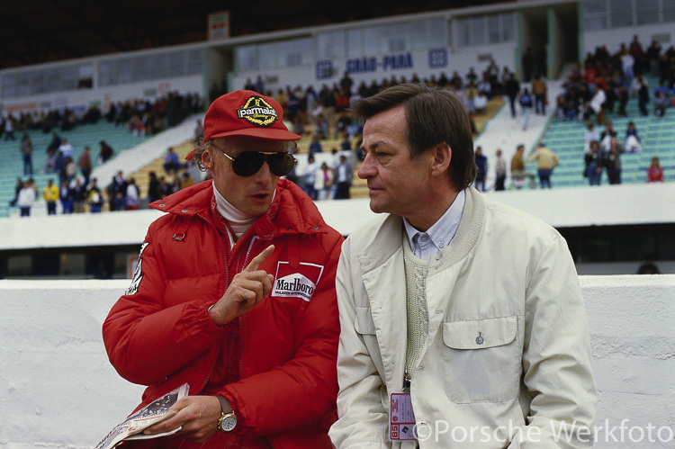 Niki Lauda and Hans Mezger, approx. 1984