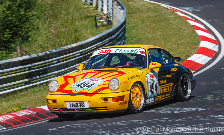 The #494 Porsche 964 Cup, Porsche Cup Suisse, was driven by Ivan Reggiani and Jacoma Jvan