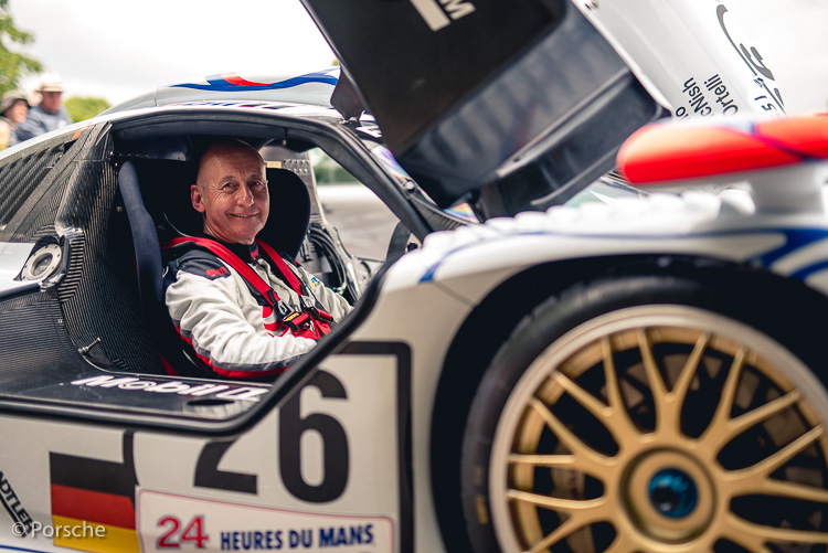 Peter Mangion sits in the Le Mans winning Porsche GT1/98 (chassis #WP0ZZZ9RZXS100003)