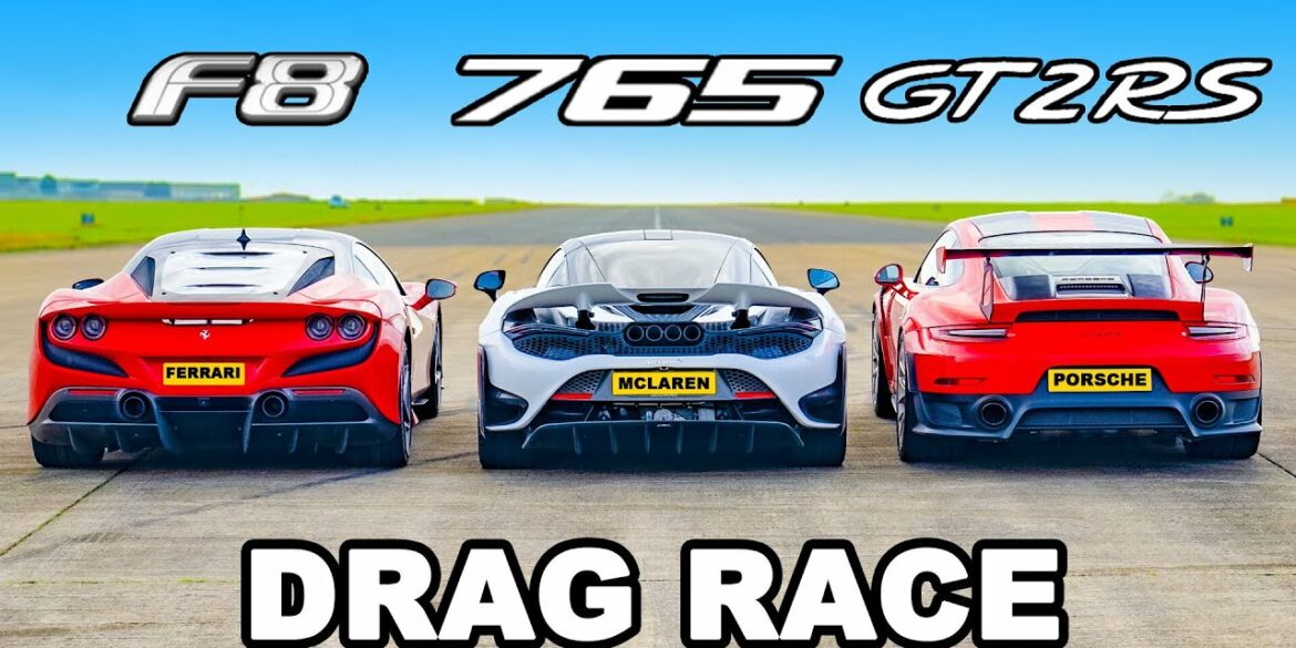 Ferrari F8 v McLaren 765LT v 911 GT2 RS: DRAG RACE