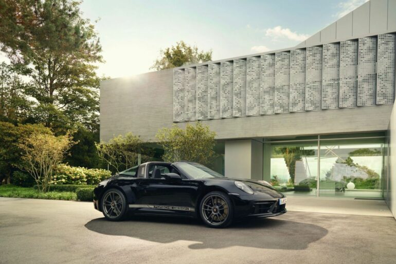 2022 Porsche Type 992 911 Targa 4 50th Anniversary Edition outside of Porsche Design in Zell am See, Austria.