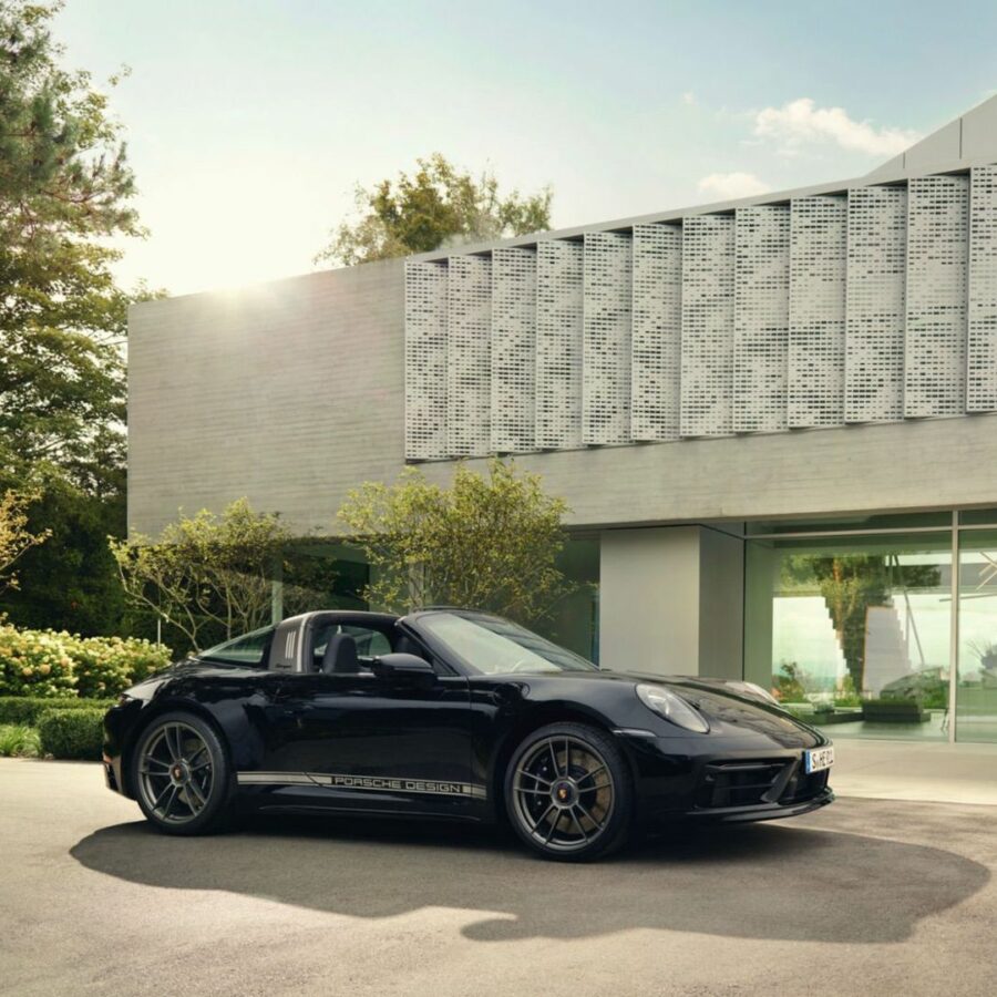 2022 Porsche Type 992 911 Targa 4 50th Anniversary Edition outside of Porsche Design in Zell am See, Austria.