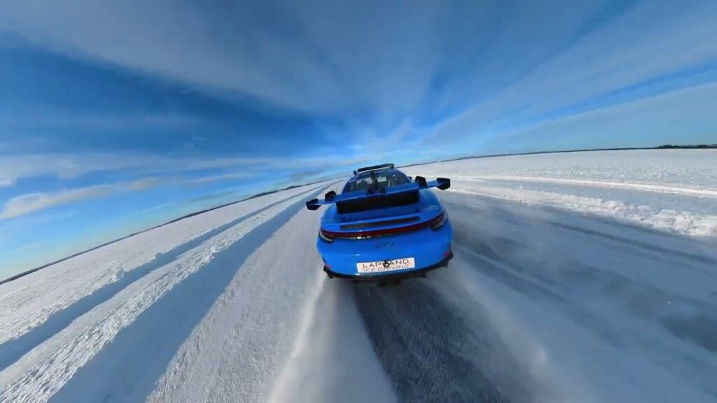 Porsche 992 Gt3 Drifting On A Snowy Racetrack