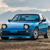 Three-quarter front view of a blue Porsche 924