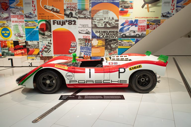 The No. 1 Porsche 908/02 Spyder driven Jo Siffert and Brian Redman to victory in the International ADAC Nürburgring 1000 Km race on 1 June 1969 - photographed at the Porsche Museum, Stuttgart, 2024. © Glen Smale