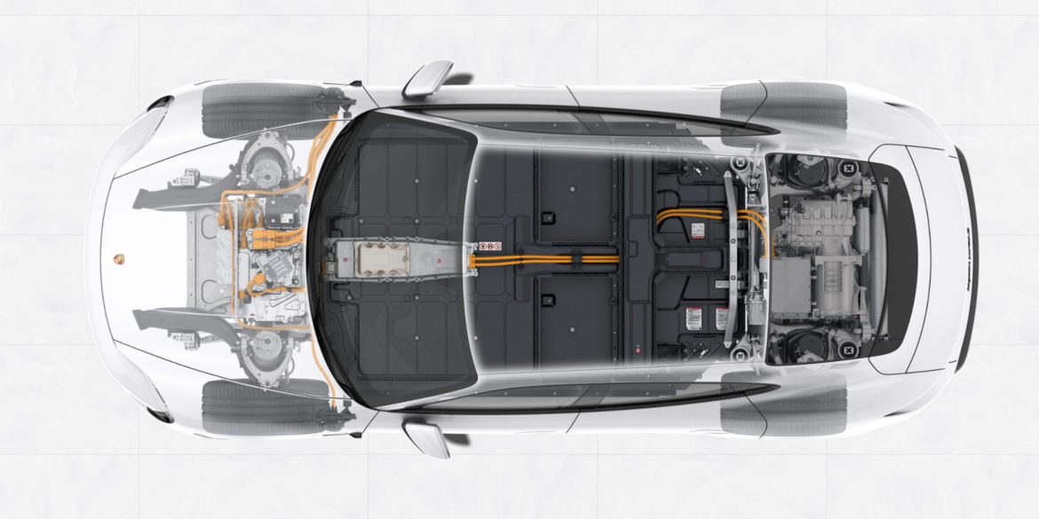 Cutaway of the Porsche Taycan's powertrain