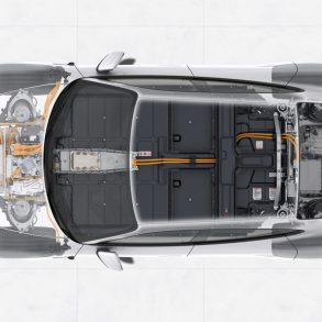 Cutaway of the Porsche Taycan's powertrain