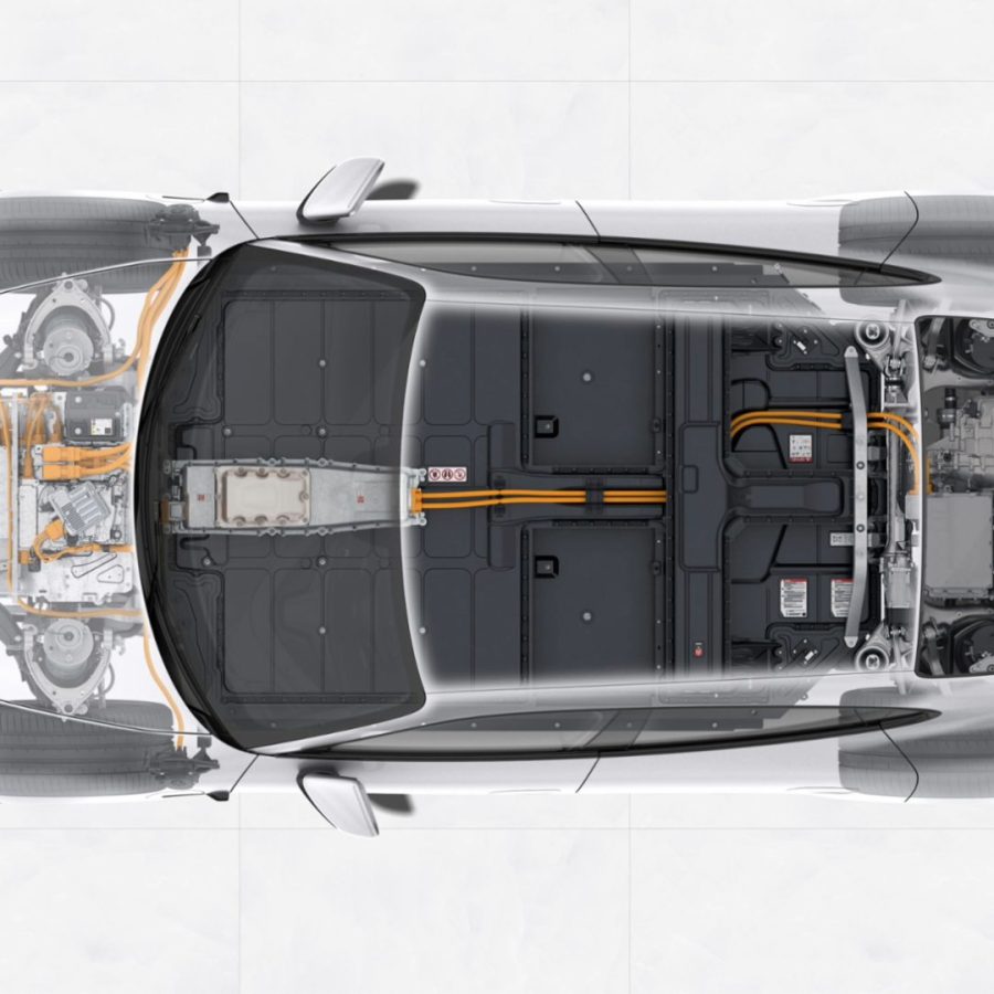 Cutaway of the Porsche Taycan's powertrain