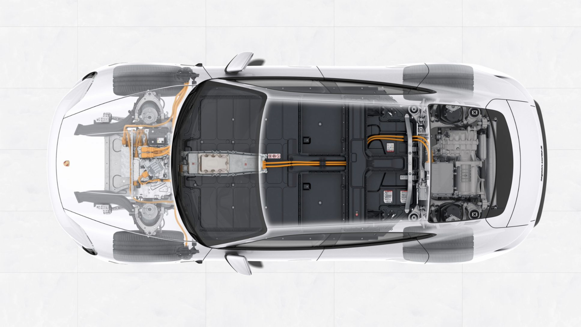 Cutaway of the Porsche Taycan's powertrain