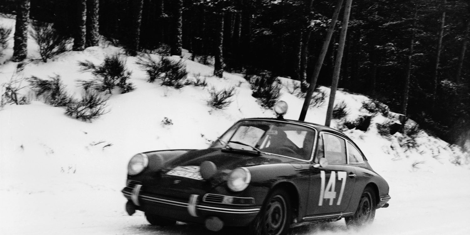 The Porsche 901/911 "R1" in action in Monte-Carlo, 1965. This would be the car that would give rise to the entire 911 lineage in motorsports. Credits: Porsche AG