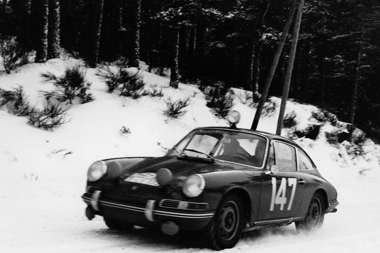 The Porsche 901/911 "R1" in action in Monte-Carlo, 1965. This would be the car that would give rise to the entire 911 lineage in motorsports. Credits: Porsche AG