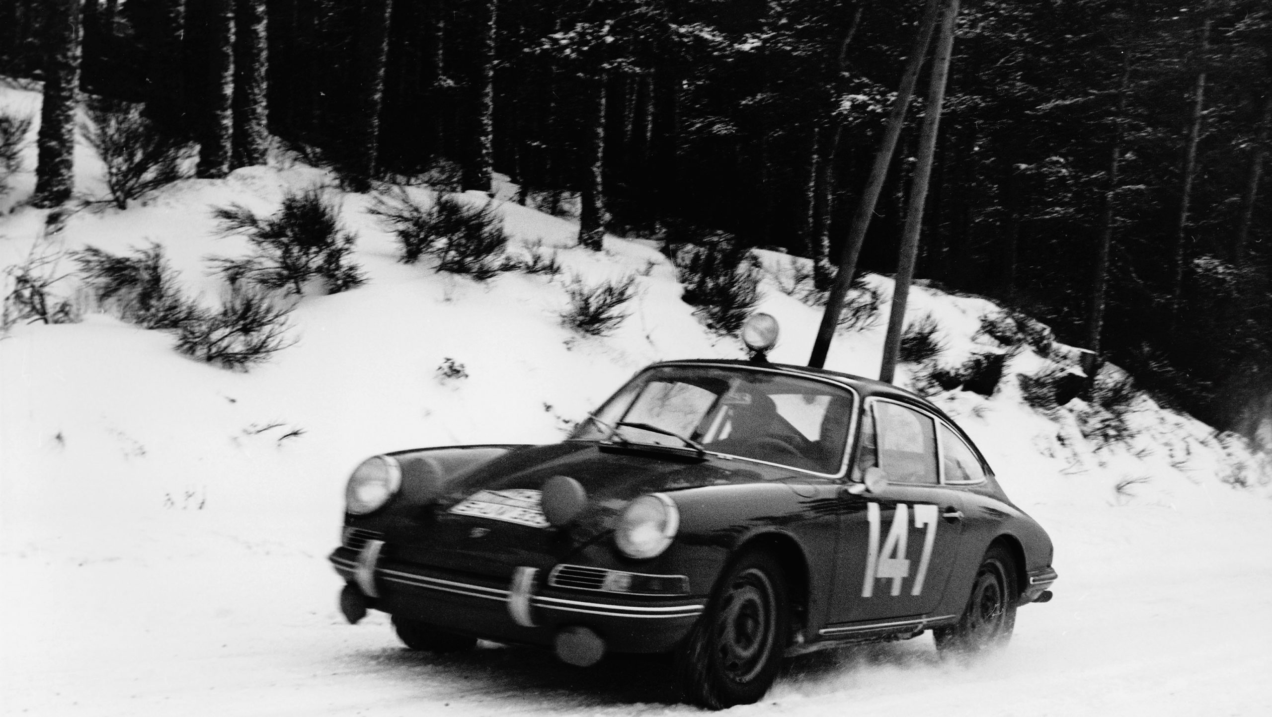 The Porsche 901/911 "R1" in action in Monte-Carlo, 1965. This would be the car that would give rise to the entire 911 lineage in motorsports. Credits: Porsche AG